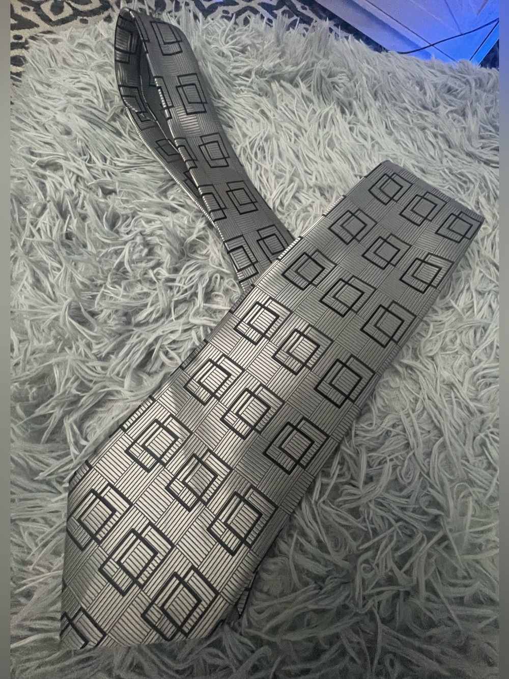 Men's Geometric Pattern Silk Tie - Silver Gray